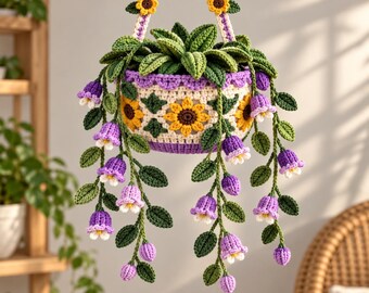 Crochet Hanging Planter Pattern PDF | Floral Plant Hanger | Flower Basket Crochet Pattern | Hanging Garden Decor | Digital Download