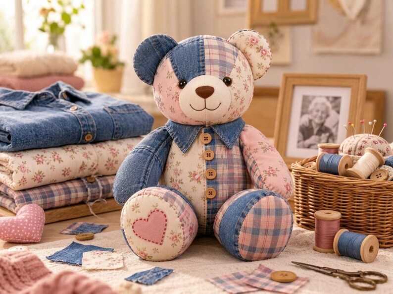 Memory Bear Sewing Pattern PDF | Patchwork Memory Bear Pattern | Keepsake Bear Sewing Pattern | Beginner Sewing Pattern