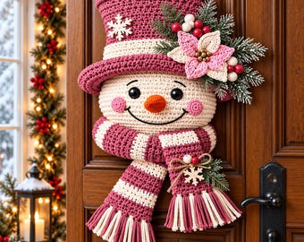 Schneemann-Türhänger-Häkelanleitung, Schneemann-Wandbehang, Weihnachts-Türdeko, Festliche Häkelanleitung (PDF), Winterliche Türdekoration