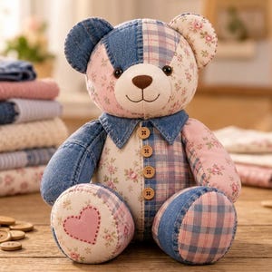 Memory Bear Sewing Pattern PDF | Patchwork Memory Bear Pattern | Keepsake Bear Sewing Pattern | Beginner Sewing Pattern