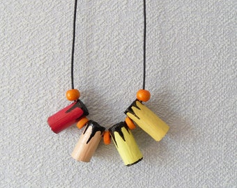 Wooden Necklace - Painted Driftwood Beads - OOAK
