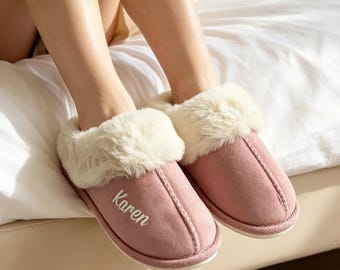Personalised Slippers with Name, Custom Fluffy Slippers, Cosy Gift for Mum, Christmas Gift for Her, Personalised House Shoes