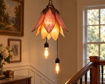 Vintage Floral Hanging Lamp, Flower Chandeliers Light, Boho Home Wall Decor, Unique Housewarming Gift