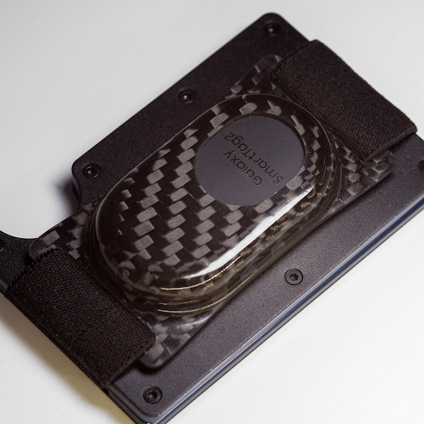 Carbon fiber SmartTag2 strap mount clip for Ridge wallet or similar card wallets (wallet is not included)