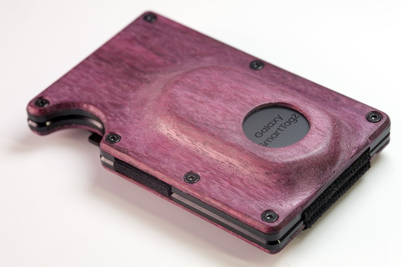 Slim Samsung SmartTag2 card wallet PurpleHeart wood image 3