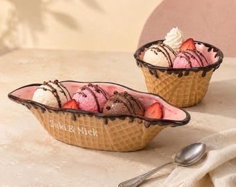 Bol de helado de cerámica personalizado, plato de postre creativo, plato rectangular para bola de nieve, vajilla bonita, bol para ensalada de yogur, regalo para amantes de los postres