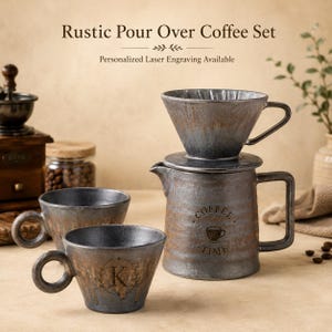 Handmade Ceramic Pour Over Coffee Set, Rustic Pottery Dripper Sharing Mug, Minimalist Brewware, Coffee Lover, Birthday Gift