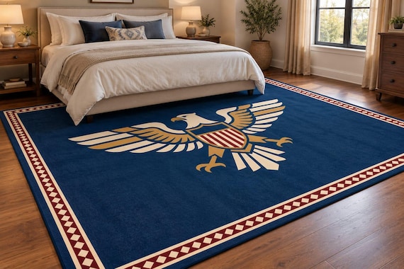 Hand Tufted Eagle Rug, Navy Blue Wool Area Rug, Patriotic Home Decor, American Eagle Carpet, Handmade Living Room Rug, Custom Rug