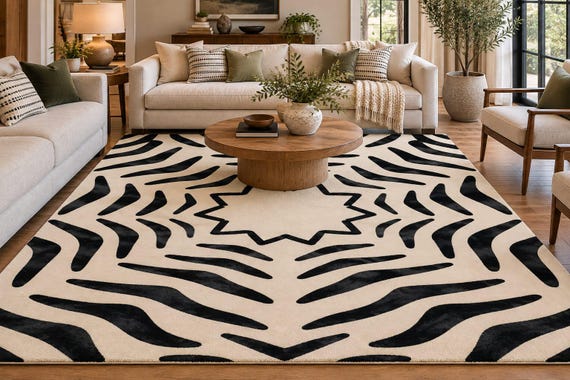 Hand Tufted Black Cream Rug, Modern Abstract Area Rug, Neutral Geometric Rug, Boho Farmhouse Rug, Handmade Wool Rug, Living Room Bedroom Dec