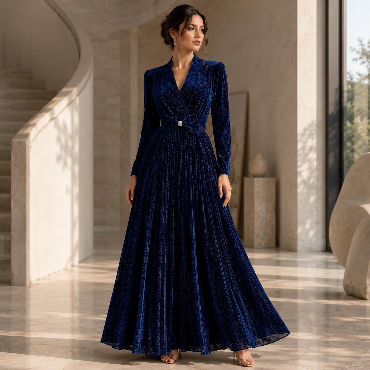 blue velvet long sleeve maxi dress Hand Wash Cold midi length dresses Carolina Brown High-Neck Open-Back SIZE:UK16