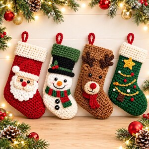 Christmas Stocking Crochet Pattern PDF, Santa Snowman Reindeer Tree Set (Digital Download), Christmas Decor