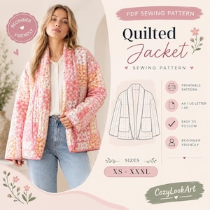 Quilted Jacket Sewing Pattern Women Coat Pattern PDF (XS-XXXL) Modern Zip Coat Beginner Friendly Patchwork Pattern Instant Download