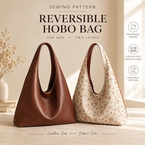 Patron de couture PDF pour sac hobo souple | Sac hobo réversible | Idéal pour débutants | Téléchargement instantané