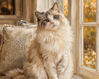 Custom Pet Memorial Portrait Oil Painting, Personalized Pet Portrait from Photo, Hand-Painted Pet Memorial Gift
