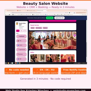 BeautySalonWebsite with CRM and OnlineBooking | Generated in 3 Min | en de ru | no code