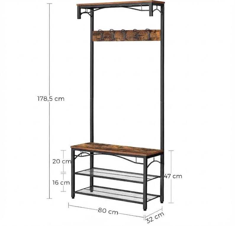Coat Rack With Shoe Bench, Entryway Hall Tree With Hooks, Rustic Brown ...