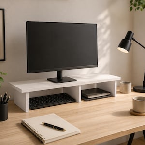 Drewniana podstawka pod monitor, półka biurkowa 100 cm z miejscem na komputer