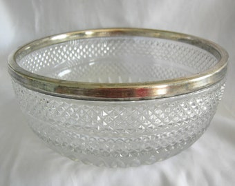 Silver Plated Heavy Glass Serving Bowl — Vintage Mid Century