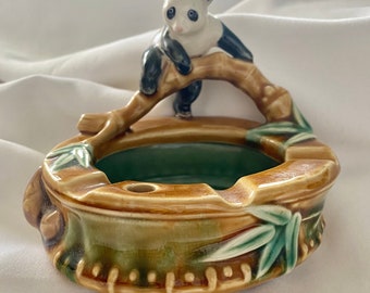 Panda Bear w Bamboo Personal Size Ashtray | Mid Century Vintage