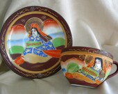 Moriage Satsuma Japanese Fine Porcelain Cup and Saucer Set Marked MADE IN JAPAN Vintage 1920s-40 39 s