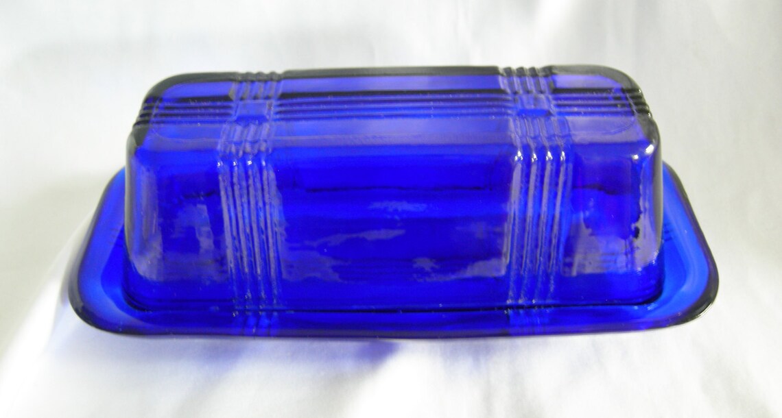 Cobalt Blue Butter Dish HAZEL ATLAS Vintage Mid Century Etsy