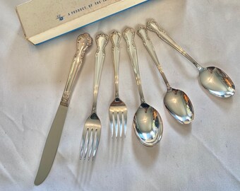 Rogers Silverplate Silver Plated 6 Piece Place Setting | Elegant Lady Pattern | Vintage