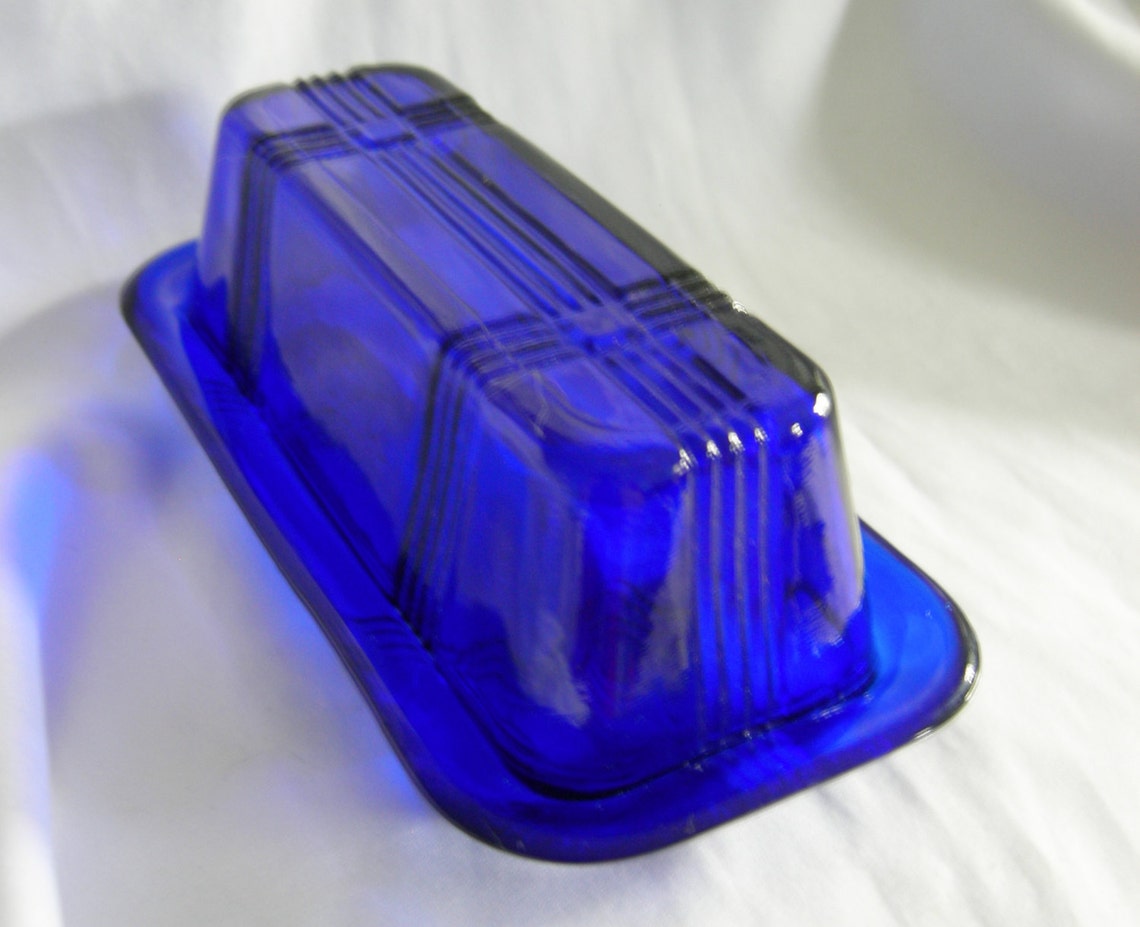 Cobalt Blue Butter Dish HAZEL ATLAS Vintage Mid Century Etsy