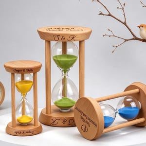 Personalized Hourglass, Custom Engraved Wooden Sand Timer, 5 10 20 30 Minute Timer, Beech Wood Desk Decor, Unique Gift for Him Her