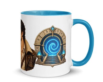 Spaceword Mug - Lucca the Adventurer & Star Portal, Blue Color-Inside 11oz Ceramic Mug, Gaming Gift