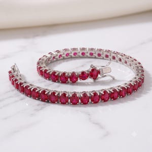 Ruby Tennis Bracelet, Pear Cut Ruby Bracelet, 925 Sterling Silver Ruby Bracelet, Natural Ruby Gemstone Jewelry, Women’s Tennis Bracelet, Gif