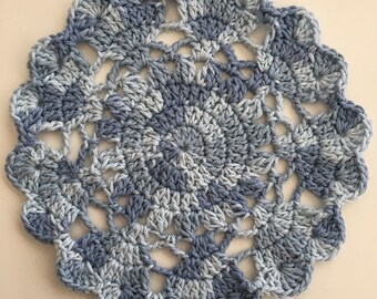 Vintage Doily Blue Table Decor Round Doily Cyanotype Print on Fabric