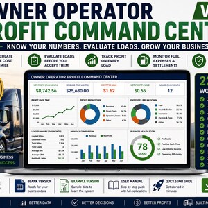 Owner Operator Trucking Spreadsheet | Cost Per Mile, Load Profit, IFTA, Expense Tracker & Dashboard