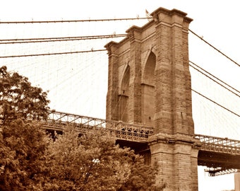 Sepia Brooklyn Bridge Photo Print, New York City Photography, New York City Travel Photo, New York Wall Art. Brooklyn Landscape Photography