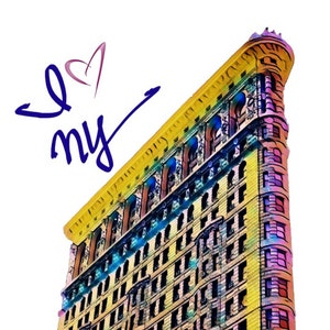 Me encanta Nueva York - NYC Flat Iron Building Fotografía e Impresión de Ilustración.  Arte Digital.  Fotografía de Nueva York. Ilustración de la ciudad de Nueva York