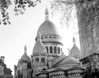 Black and White Paris Photography. Sacre Coeur Photo Print, Paris Wall Art, BW Photo, Paris Architecture, French Home Decor. French Wall Art