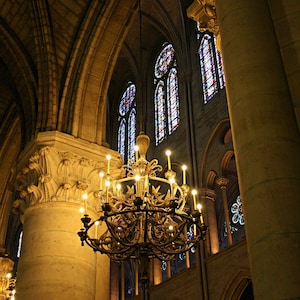 Notre Dame Chandelier Paris Photograph Print, Church Photography, Cathedral Photo Print, French Decor, Paris Decor, Gold Home Decor