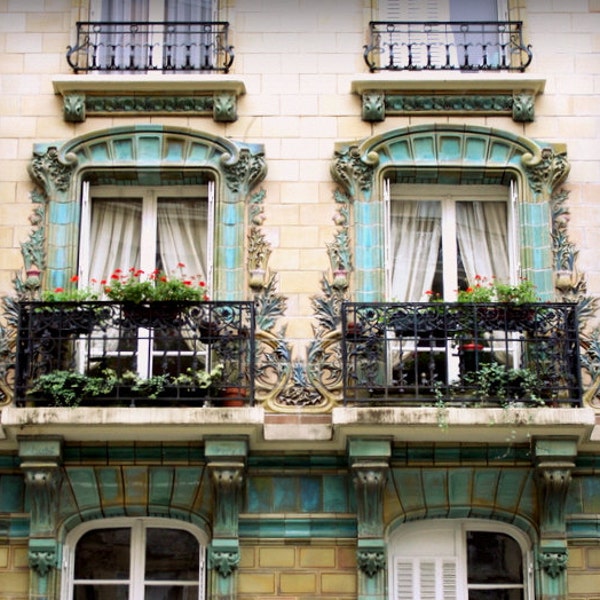 Paris Photography. Parisian Art Nouveau. Paris Windows Photo. Ceramic Emile Mueller. Window Box. Flowers. France. French Photography Decor.