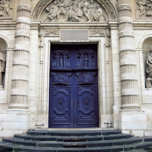 Paris Photography. Purple Blue Door in Paris Photo. French Home Decor Paris Door.  France. Church Photograph Print. Paris Street Photography