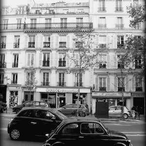 Paris Fiat 500 Race. Black and White Photograph Print. Vintage Fiat 500L. Street Racing. Street Art. City Art Home Decor. Travel Photography