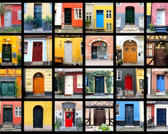 Scandinavian Doors Photo Print, Door Collage Photograph, Copenhagen Wall Art, Danish Home Decor, Swedish Wall Art, Malmo, Colorful Wall Art