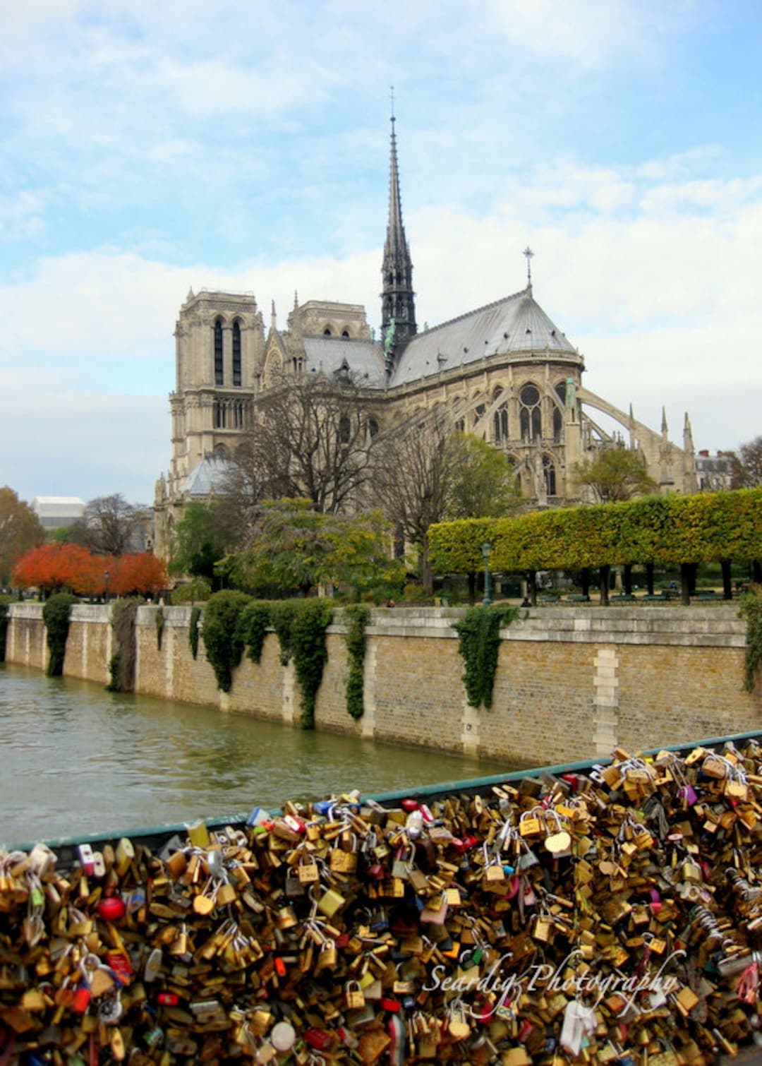 Notre Dame and Love Locks on Bridge Photo Print. Pont De Etsy