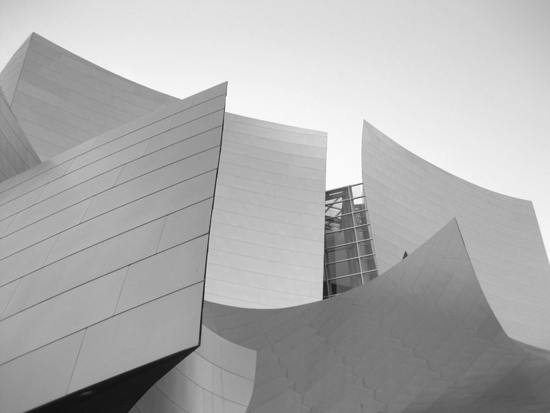 Minimalist Decor Black and White Disney Concert Hall Photo. Gehry