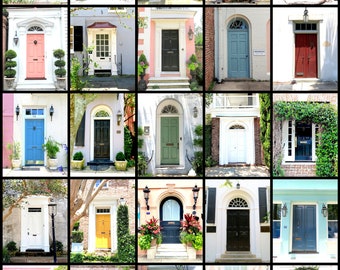 Charleston Doors Collage Photo Print, Doors of Charleston Home Decor, South Carolina Doors Large Wall Art, Photograph Print, Pastels, Gift