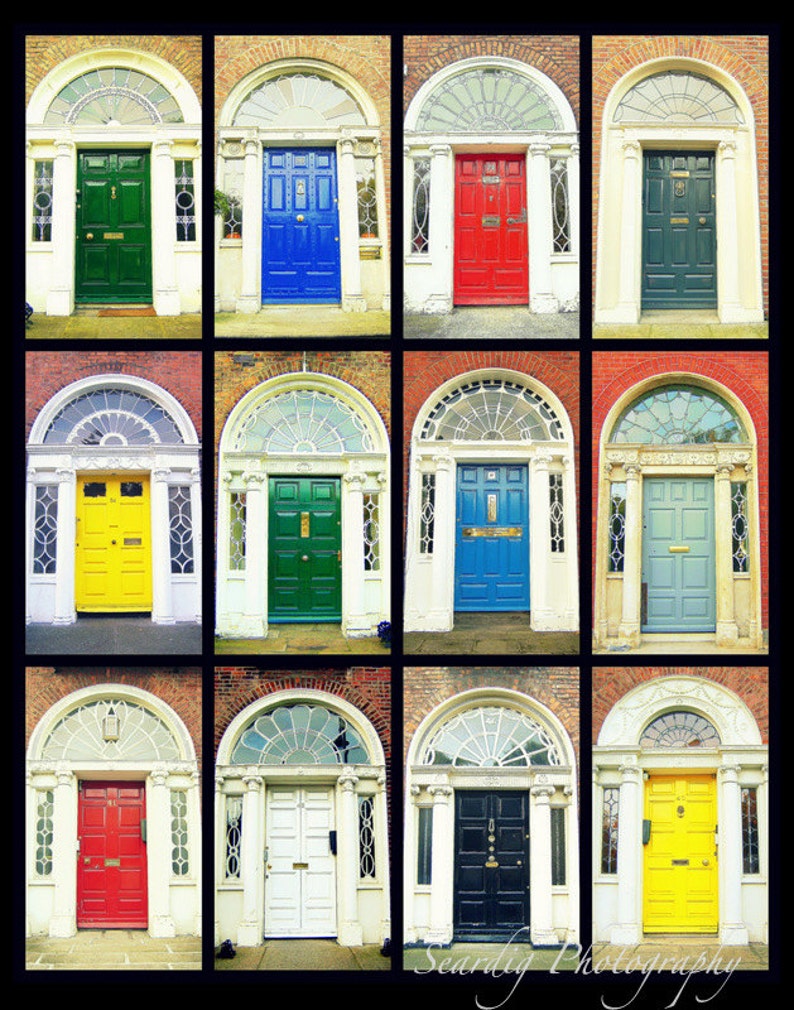 Door Photography. Dublin Doors Irish Doors. Georgian Doors. Photo Collage Colorful Print. Ireland. Wall Art Home Decor. AirBnB Wall Decor image 2