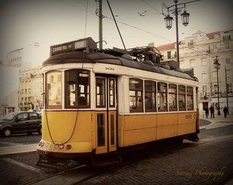 Yellow Trolley Car. Lisbon, Portugal Photo. Portuguese Wall Decor. Fine Art Travel Photography. Vintage Decor. Mustard. Home Decor. Wall Art