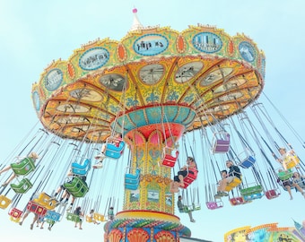 Carnival Photo Print. Nursery Room Decor, Sea Swings Santa Cruz Boardwalk, Fun Colorful Photography, California, Fun, Bokeh, Large Wall Art