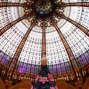 Christmas in Paris, France. Galeries Lafayette Photograph Print. Belle Epoque French Decor. Parisian Ornate Glass Ceiling. Architecture