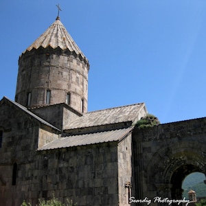 Armenia Tatev Monastery. Photo Print. Armenian Photography. Datev. Church. Dome. Portal. Rustic. Blue. Ancient Artchitecture.  Home Decor