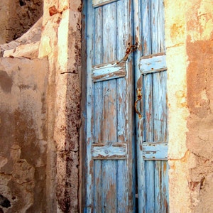 Wooden Door Santorini Greece Weathered Rustic Distressed Door Photograph Print. Photo. Wall Art. Home Decor. Blue Wall Decor. Greek Islands.