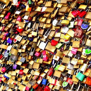 Romantic Love Locks on Bridge, I Love You Photo Gift. Photograph. Birthday Gift. Anniversary Gift. Kids Room Nursery Decor Red Gold Green